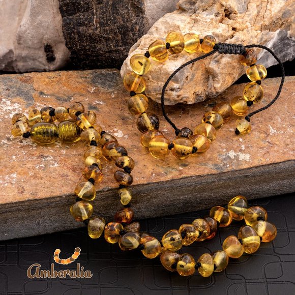 Baby teething Baltic Amber Necklace an bracelet Set 13" and adjustable bracelet - Picture 9 of 16